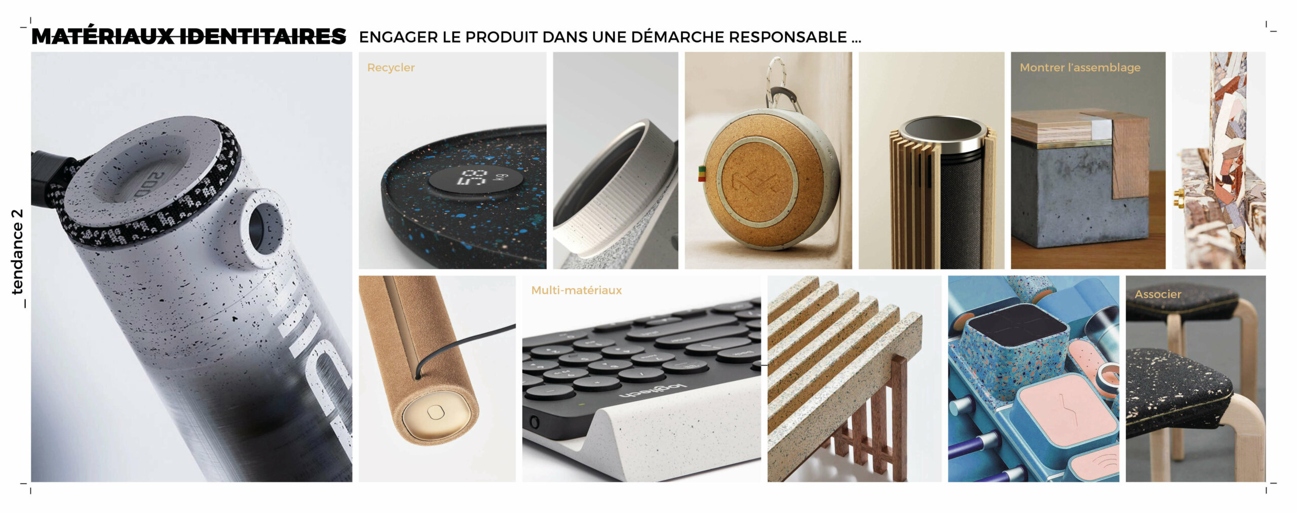 Planche de tendances matériaux éco conçus pour projet de design de récupérateur thermique- La Cime