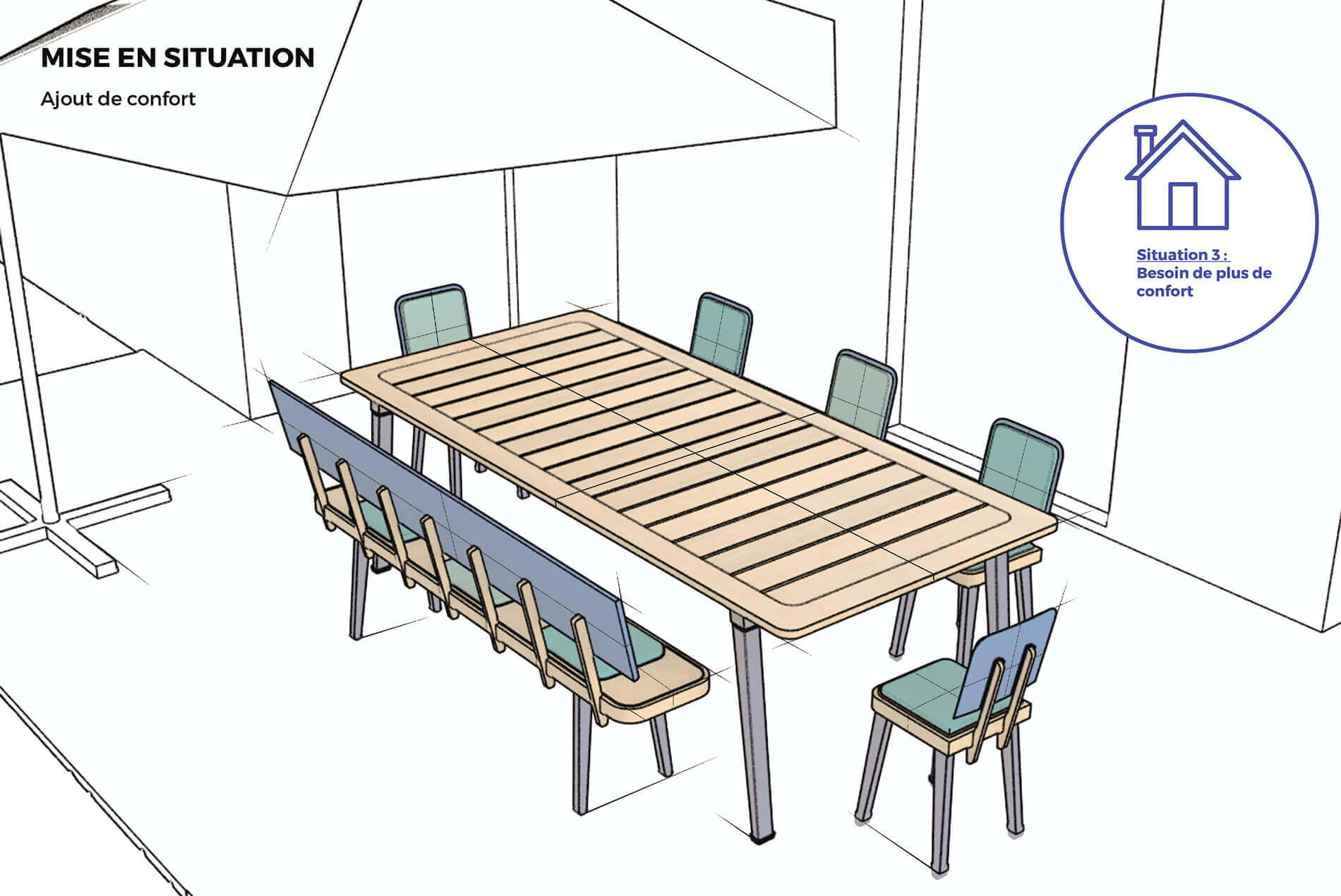 Mobilier adaptable et démontable concept design par La Cime pour Domocité